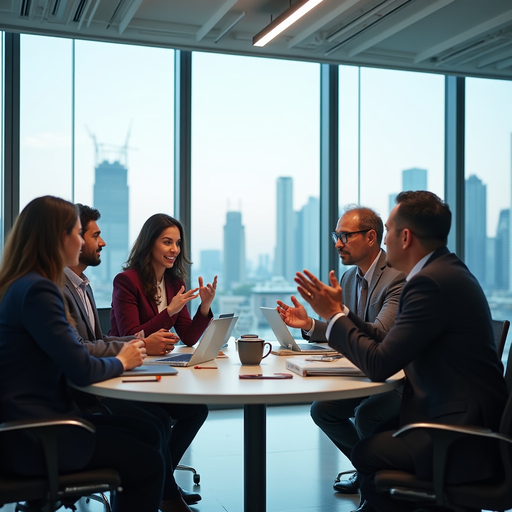 Echipă diversă în întâlnire de proiect